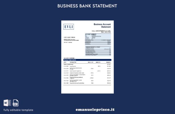 stile verificato Modello di estratto conto aziendale Word e PDF di Evli Bank PLC